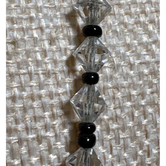 Crystal & Black Bead Necklace With Brass Clasp Vintage 16" - Picture 3 of 8